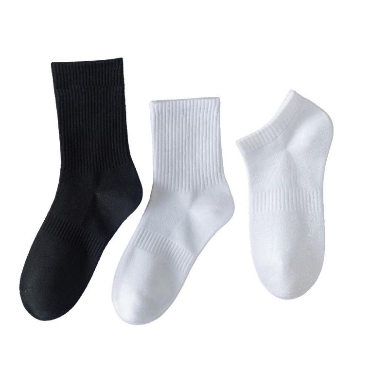 Men's Breathable Summer Socks: Mid-Calf, Short, Odor-Resistant, Terry Bottom, Cotton, Thin, Versatile, White Boat Socks