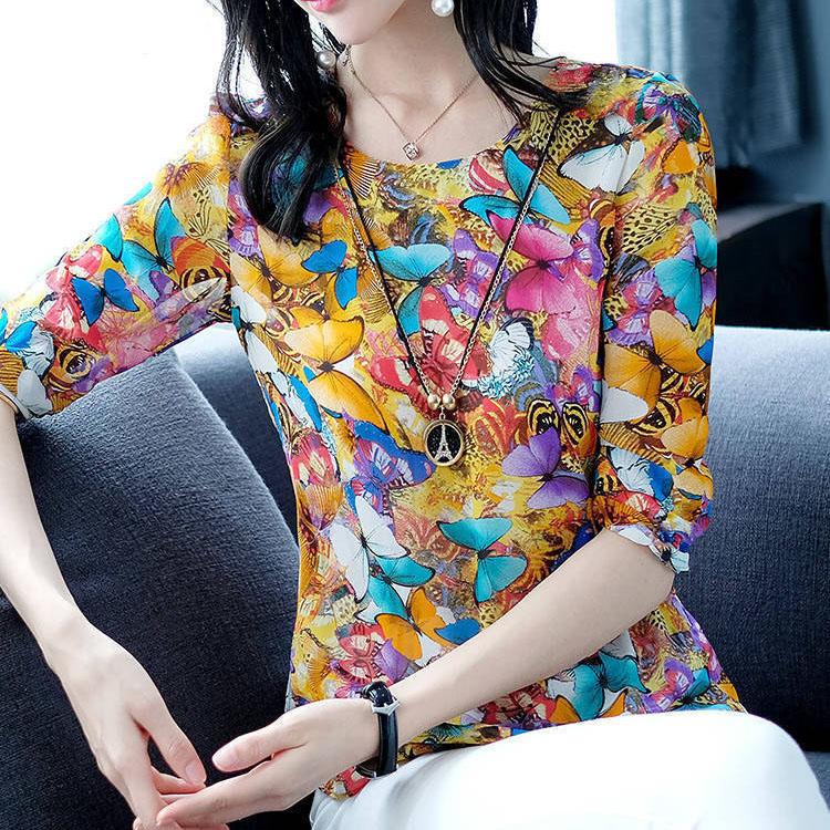 M-5XL Women's Spring and Summer Large Size Printing Tops Female Autumn Loose Casual Half Sleeve Blouses