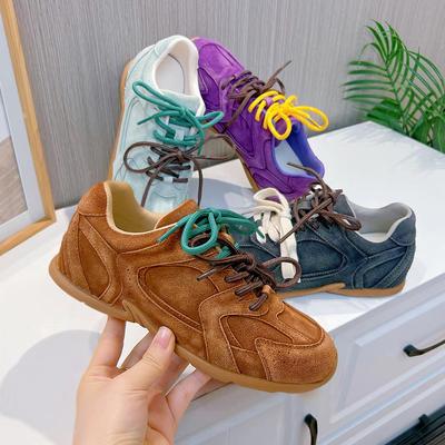 Herbst Neue Schuhe für Damen Echtes Leder Lässige Sportschuhe Mädchen Flache Skateboard-Schuhe Mode Bequemer Schnür-Sneaker
