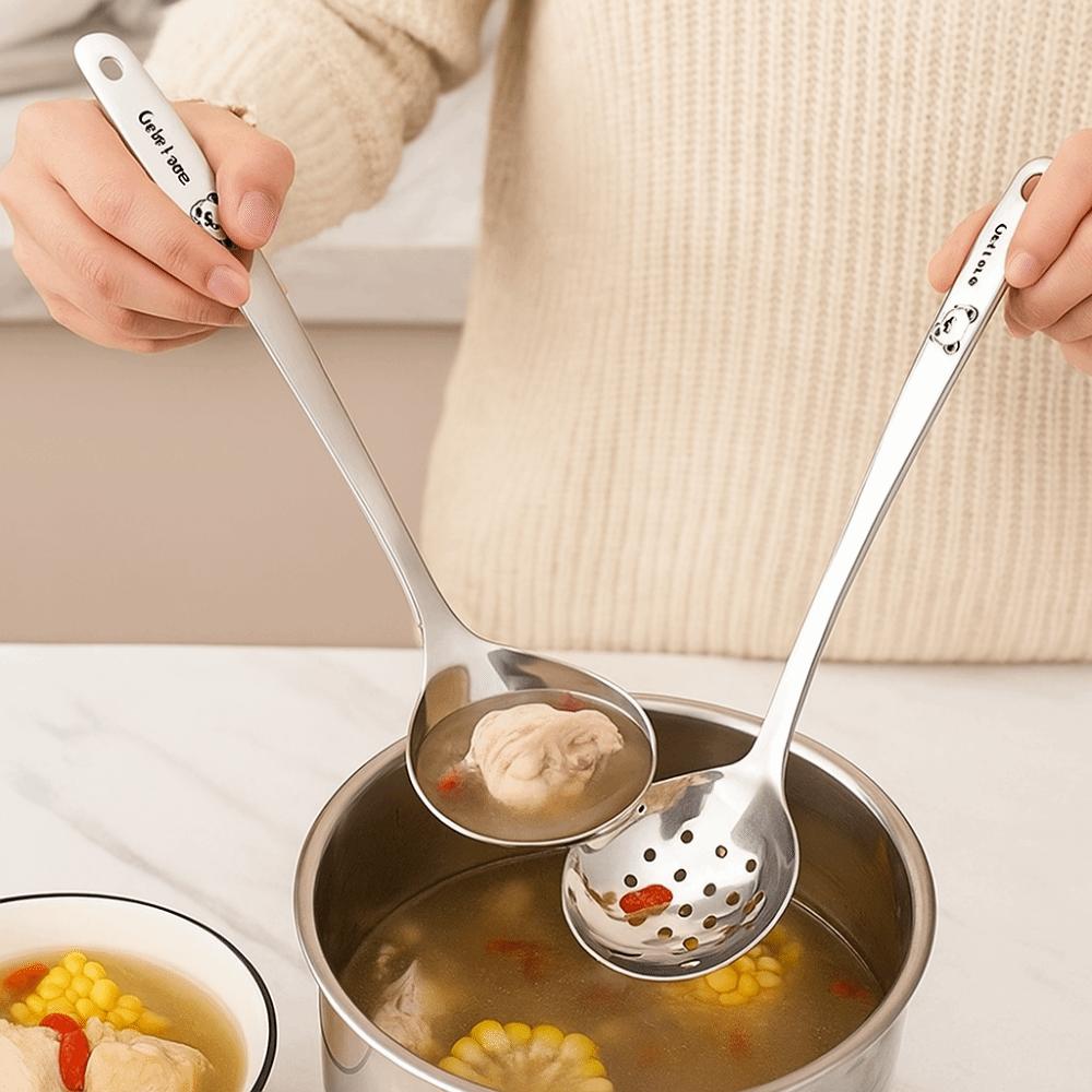 High Temperature Resistance Soup Ladle Stainless Steel Slotted Spoon Hot Pot Spoon Restaurant