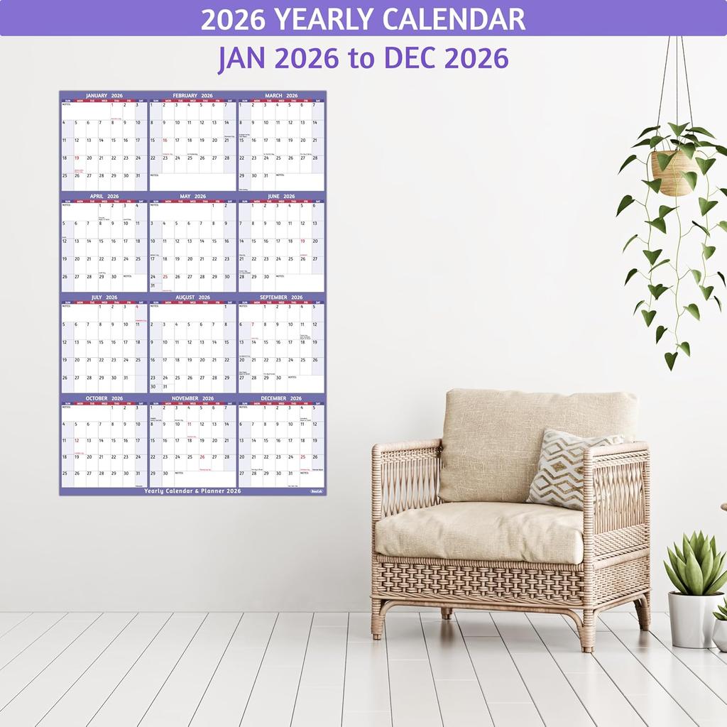 2026 Dry Erase Calendar – Large Yearly Wall calendar 2026, 38.2'' x 25.2'', 2-Side Reversible Calendar 2026, Vertical/Horizontal, Jan 2026 – Dec
