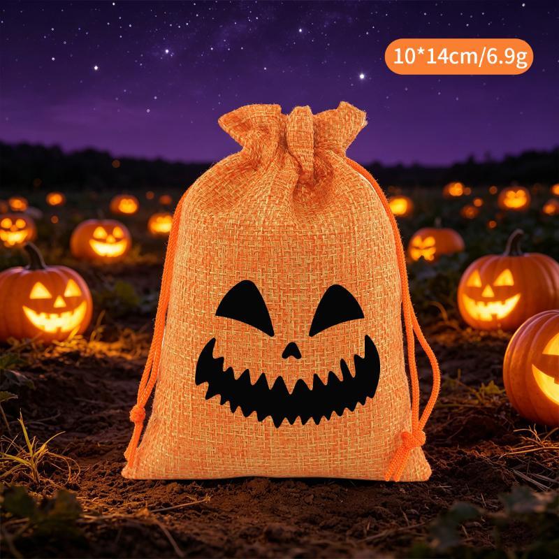 1/5Pcs Halloween Drawstring Treat Bags Pumpkin Ghost Print Portable Candy Storage Pouches for Holiday Party Gift Giving