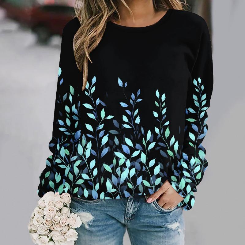 Fashionable round neck long sleeved printed casual loose streetwear