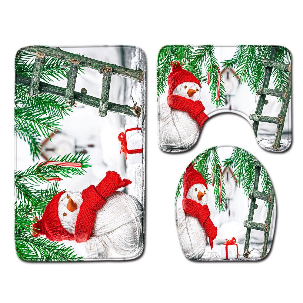 Christmas Bathroom Floor Mat Toilet Three-Piece Set