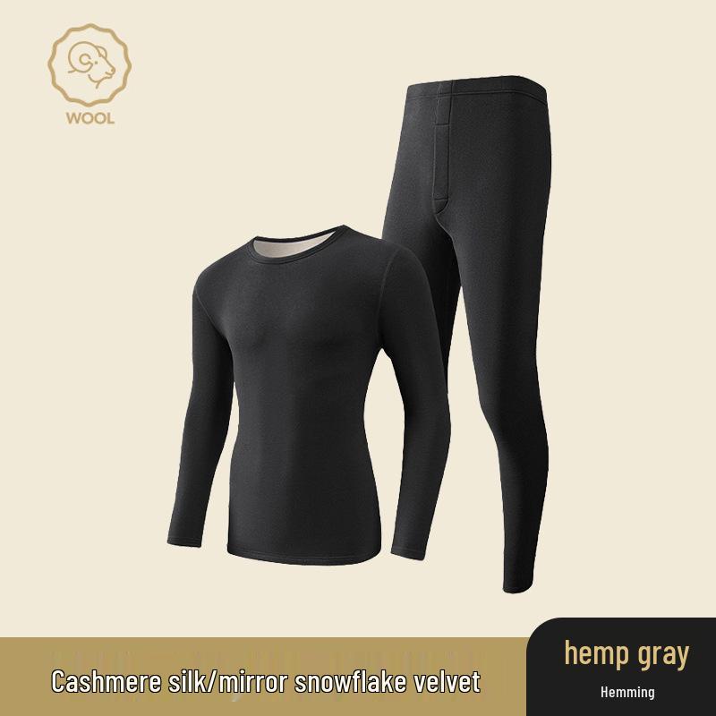 Ropa interior térmica de cachemira y seda alemana: Conjunto Unisex sin Costuras de Cuello Redondo para Otoño e Invierno
