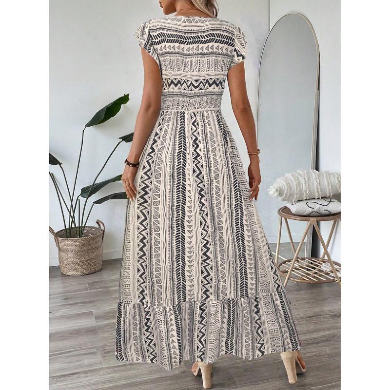 Women's 2026 Summer New Printed Dress for Beach Vacation, Vintage Satin Long Skirt