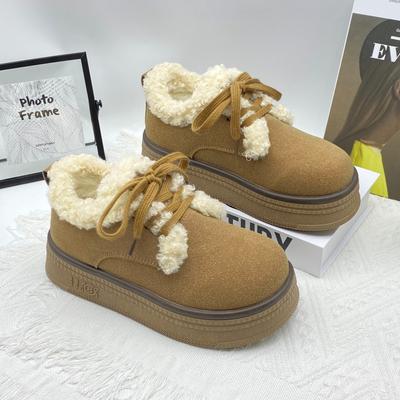 Retro flauschige Mund Plüsch Schneebaumwollschuhe Damen 2025 Winter neu runder Kopf warm dicke Sohle rutschfest lässige Baumwollschuhe