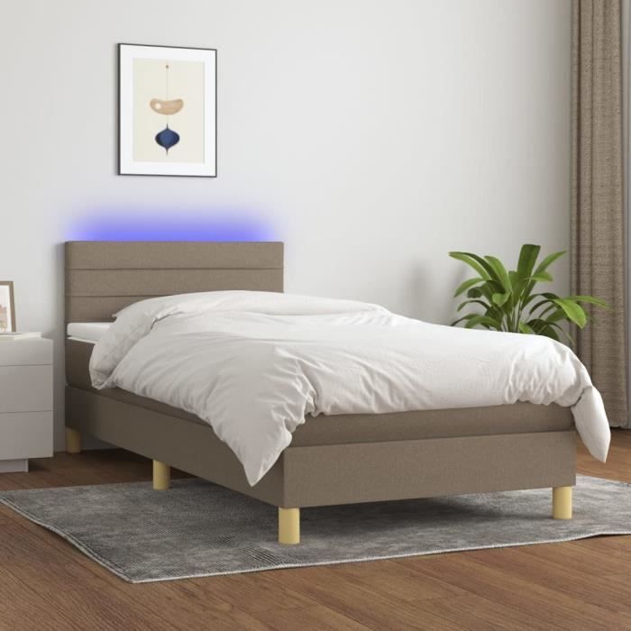 VidaXL Upholstered Bed Base with Mattress and LED Taupe 90x190 Cm Fabric 3133761