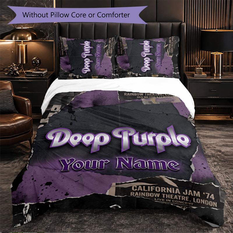 Deep Purple Customized Name Text Bedding Set, 1 Duvet Cover & 2 Pillowcases Personalized Bedroom Gift