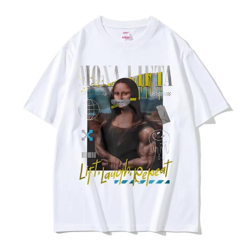 Zabawna Mona Lifta Oversize Pokrowiec na Pompkę Mem Graficzny T-shirt Mężczyźni Kobiety Vintage Siłownia Fitness Koszulka Letnia Męska Miękka Bawełniana Koszulka