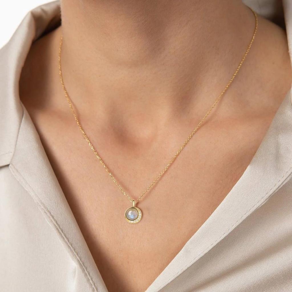 14K Gold Plated Labradorite Moon Power Stone Necklace for Women [Coai]