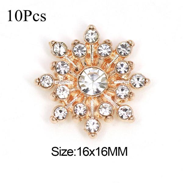 10 шт., снежинка, кабошон, металлическая основа, стразы, блестящие пуговицы со стразами для одежды, обуви, сумок, аксессуары, поделки своими руками 16*16 мм Crystal золотой