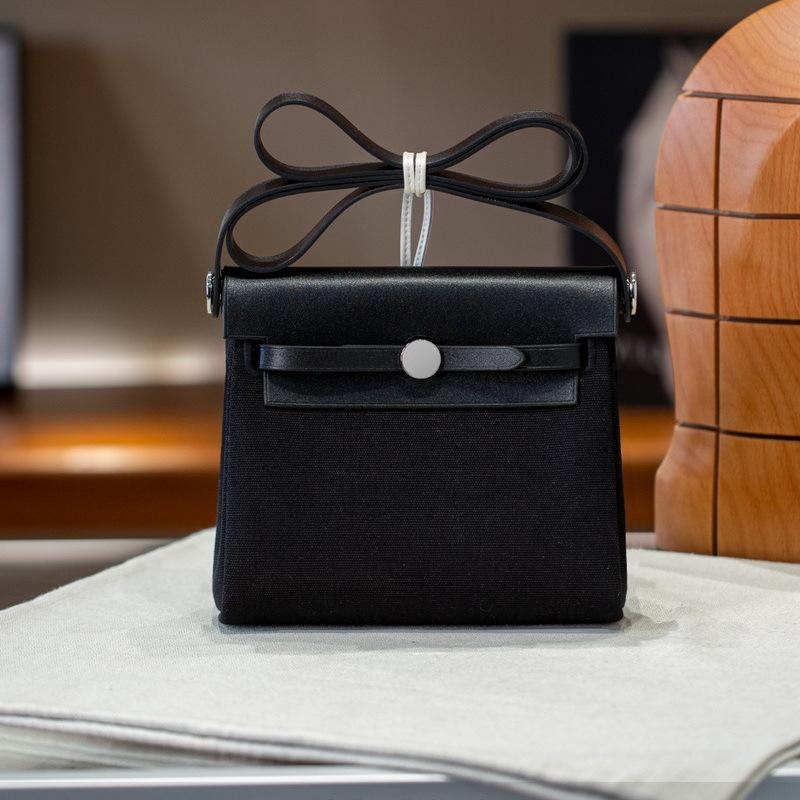 2025 Nuevo 20cm Cuero Vacuno Con Lona Y Bolso de Cuero+mini Bolso Bandolera de Hombro con Cuero Genuino y Tela