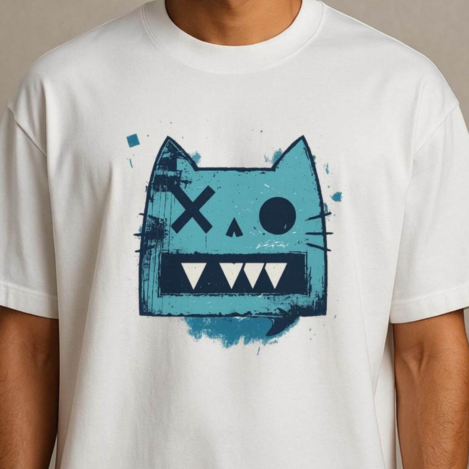 Grunge Cat Face T-Shirt: Distressed Punk Graffiti Graphic Tee 3XL