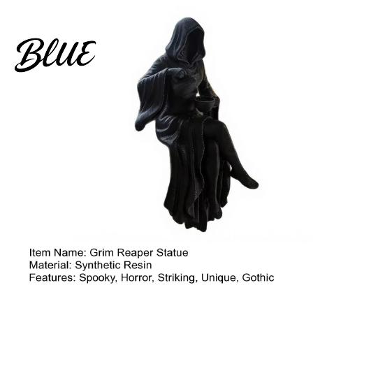 Eerie Window Sill Decor Black Hooded Robe Woman Statue Female Grim Reaper Pour Tea Collectible Figurine Mysterious Sculpture for Gothic Home