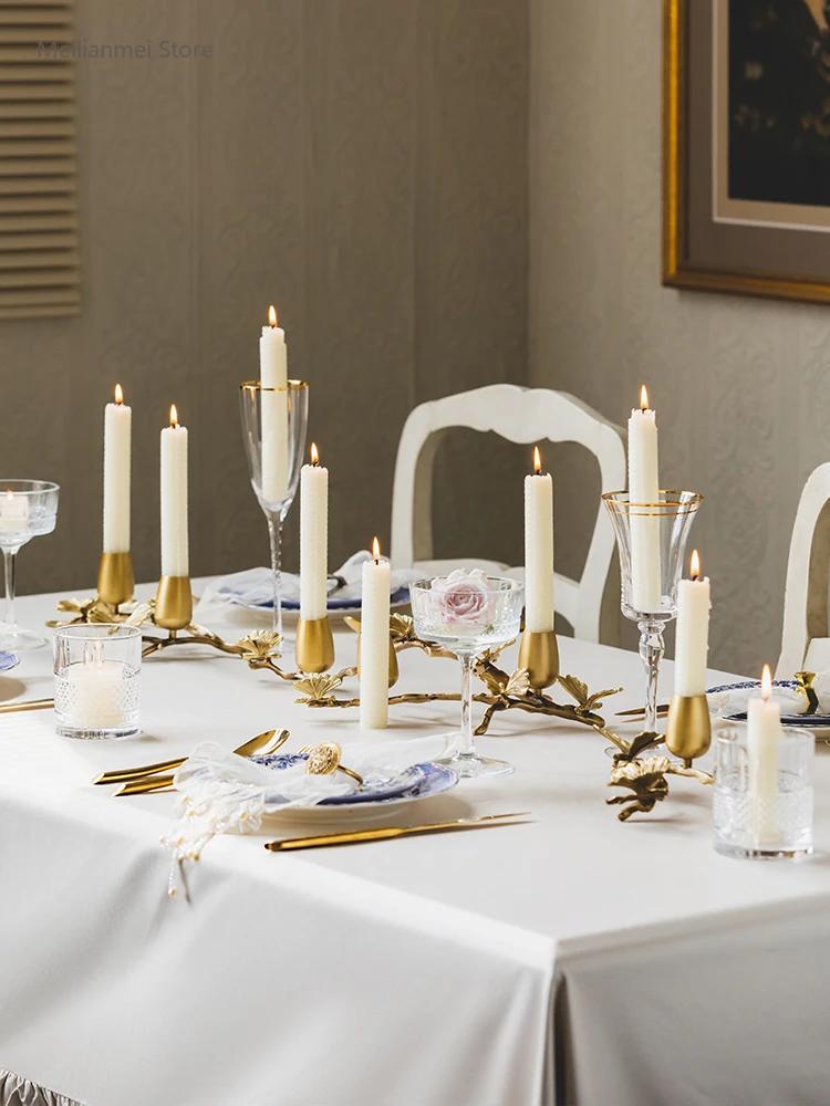 Złoty metalowy mosiężny świecznik, liście miłorzębu, styl europejski, starożytne rzemiosło na biurko, świeczniki do dekoracji domu