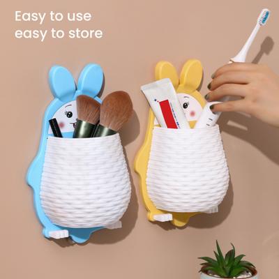Yousheng Wall Rabbit Storage Box Wall Mounted Cartoon Rabbit Storage Rack Waterproof Toothbrush Organizer for Kitchen Bathroom Makeup Tools