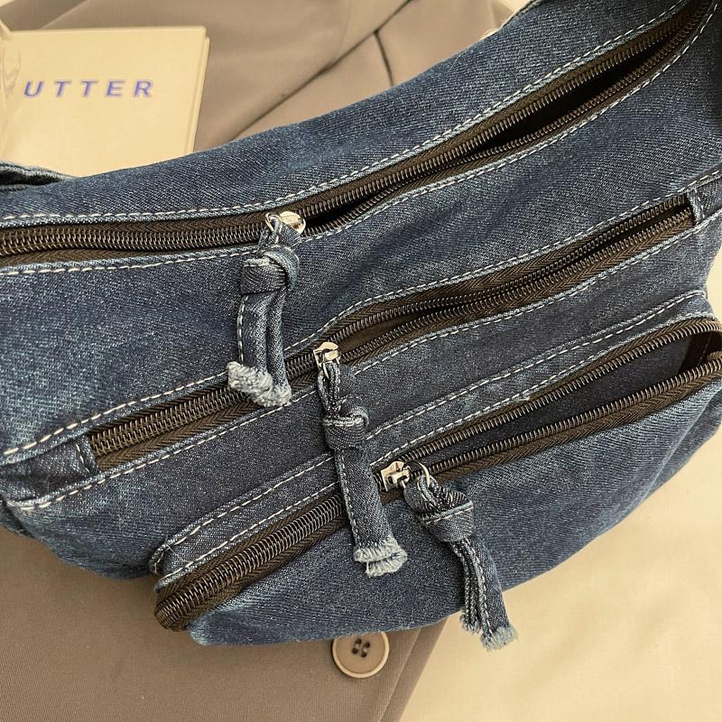 Denim Bag Multi-Layer Crossbody Bag Women Commuter Shoulder Bag Messenger Bag