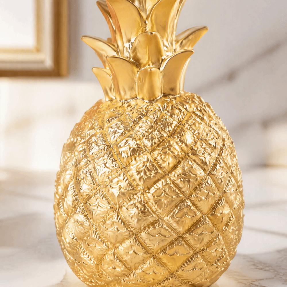 Gold Pineapple Figurine Big Size Artificial Pineapple Rustic Resin Sculpture for Living Room
