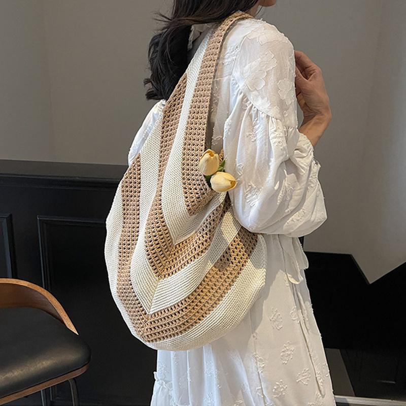 Women Crochet Tote Hollow Out Beach Large Capacity Fashion Knitted Hobo Simple Shopping Bag for Travel Vacation