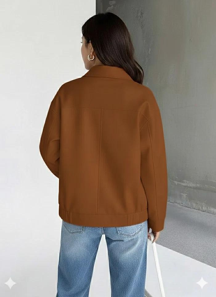 Genuine Handmade Stylish Casual Leather Women's Bomber Brown Fit Jacket Lambskin