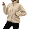 Damen Stehkragen Fleecejacke Knopfleiste Lässige Oberbekleidung Langarm Leichtes Sportliches Oberteil mit Tasche
