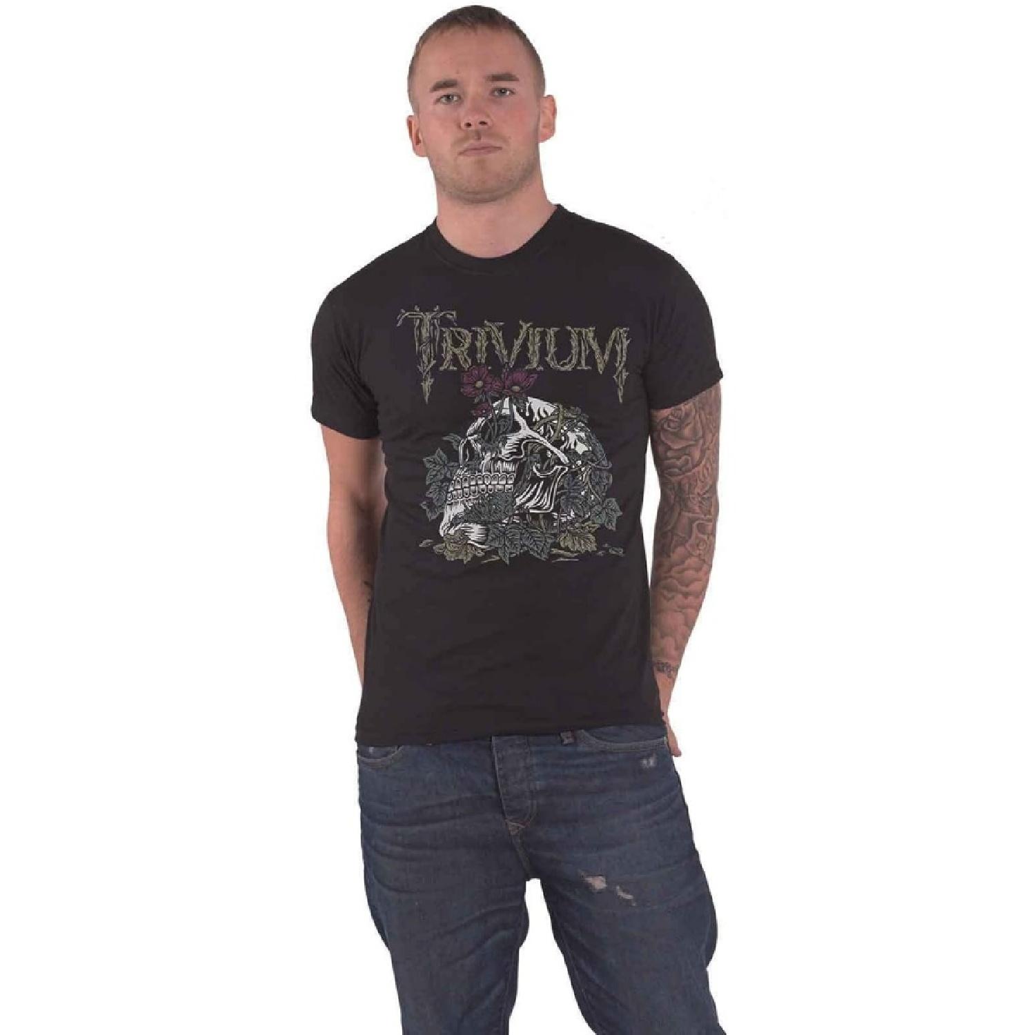 Trivium T Shirt Skelly Flower Band Logo New Official Mens Black Size L S