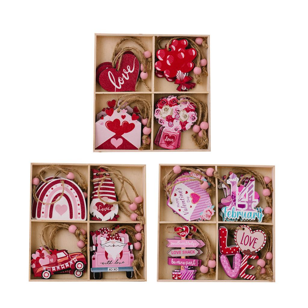 Charming Pink Wooden Valentine's Day Hanging Decor With Creative Heart Design Set
