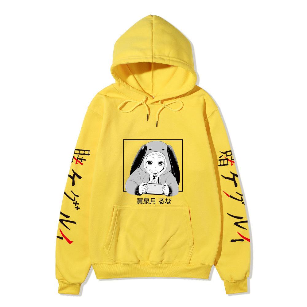 Kakegurui Runa Yomozuki Hoodie Unisex Fleece Sweatshirt Black White Anime Portrait Japanese Text Sleeve Autumn Winter Pullover