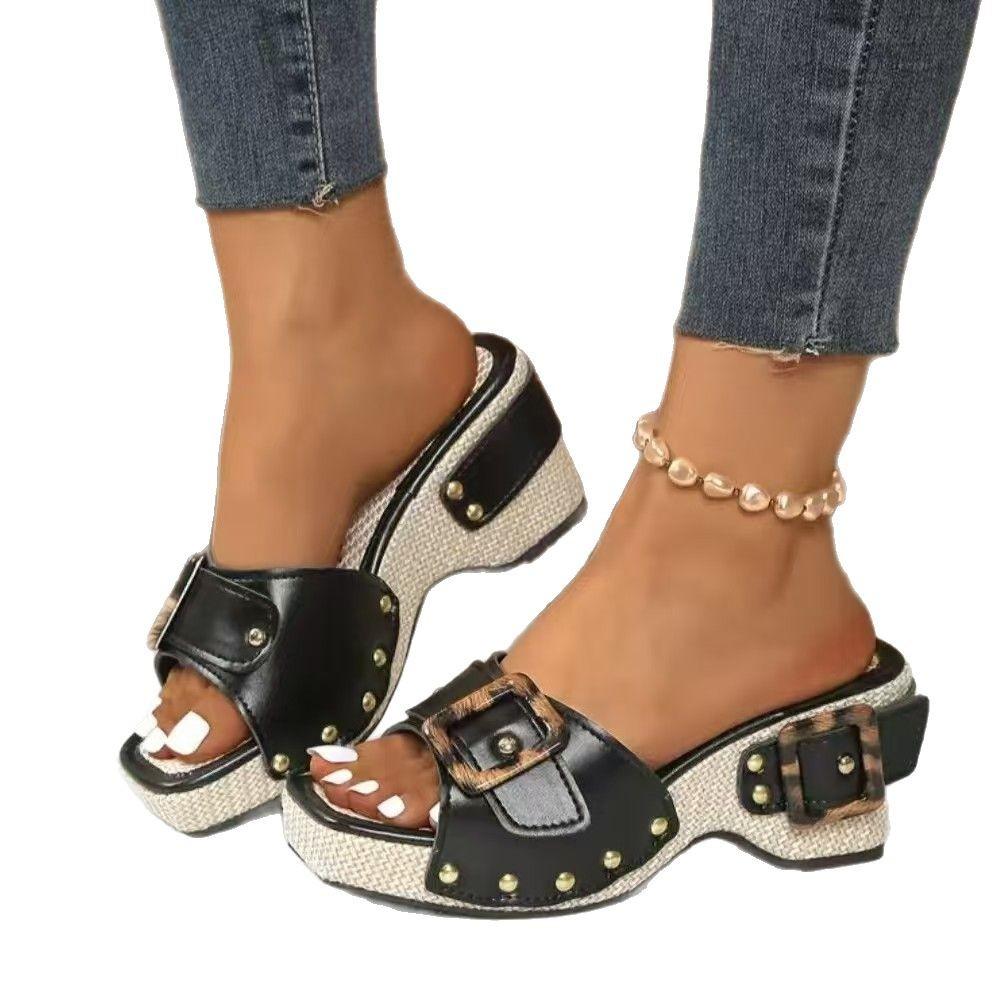 36-43 Plus Size Shoes for Women Summer 2026 Fashion Slip on Platform Wedge Comfortable Peep Toe Sandals Casual Women Slippers
