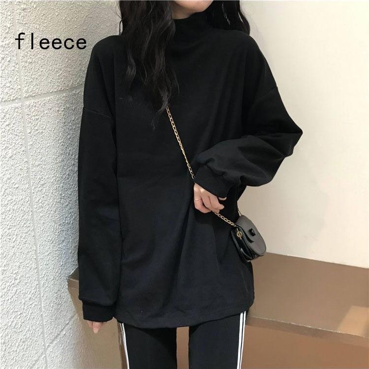 Fashion Turtleneck Solid Color All-match Hoodies Women Clothing Autumn New Oversized Casual Pullovers Loose Korean Hoodies