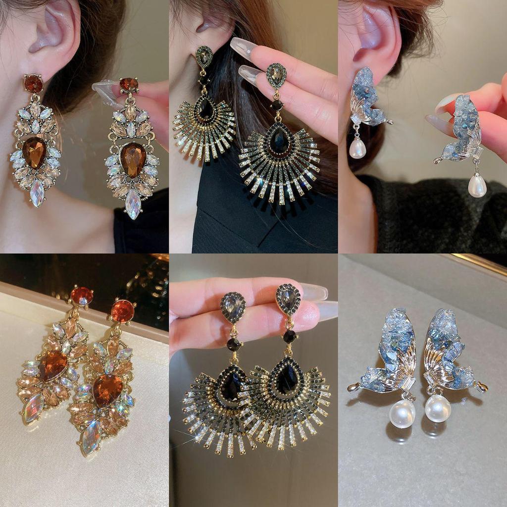Tiger Eye Teardrop Zircon Earrings: Retro Court Style, High-End Luxury Studs for Women