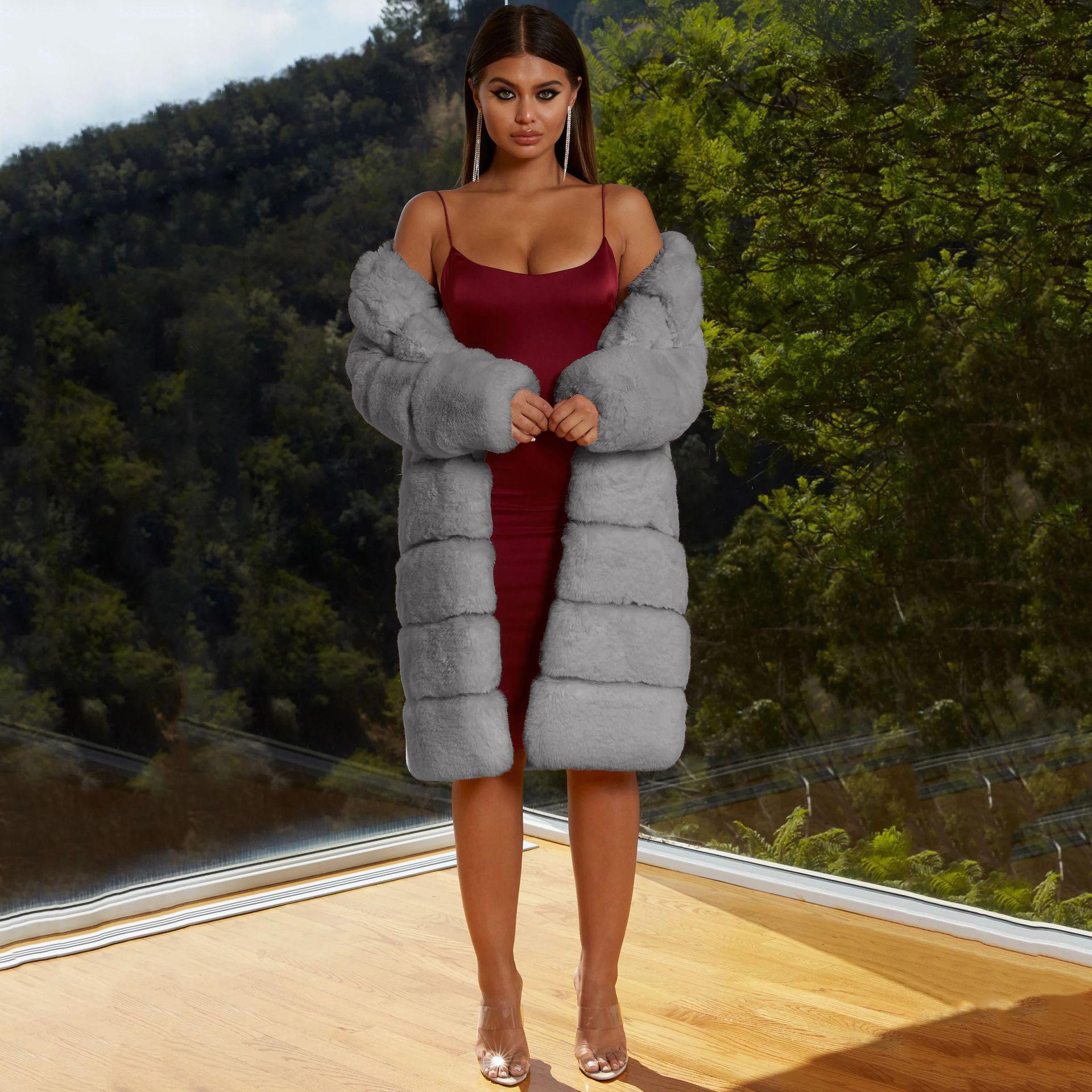 

Женское зимнее элегантное длинное пальто с меховой подкладкой, вечернее меховое вечернее платье, шаль S-6XL S серый