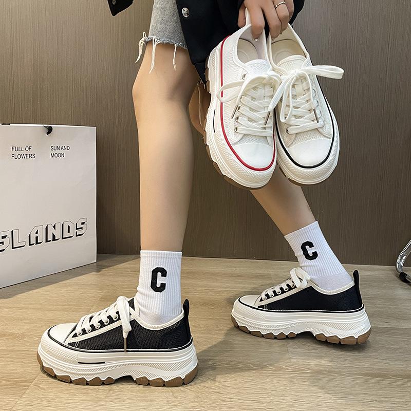 Platform white shoes women's summer versatile board shoes 2025 new mesh breathable casual sports dad shoes