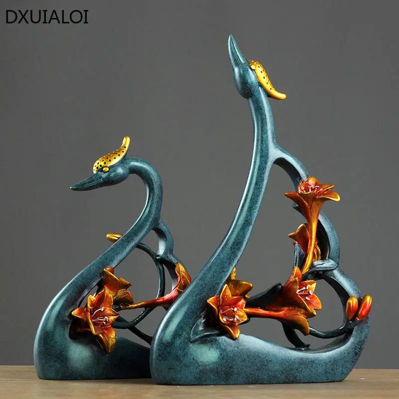 Home decoration accessories Resin crafts Couple Swan Desktop Decoration Wedding gift  Resin animal ornaments