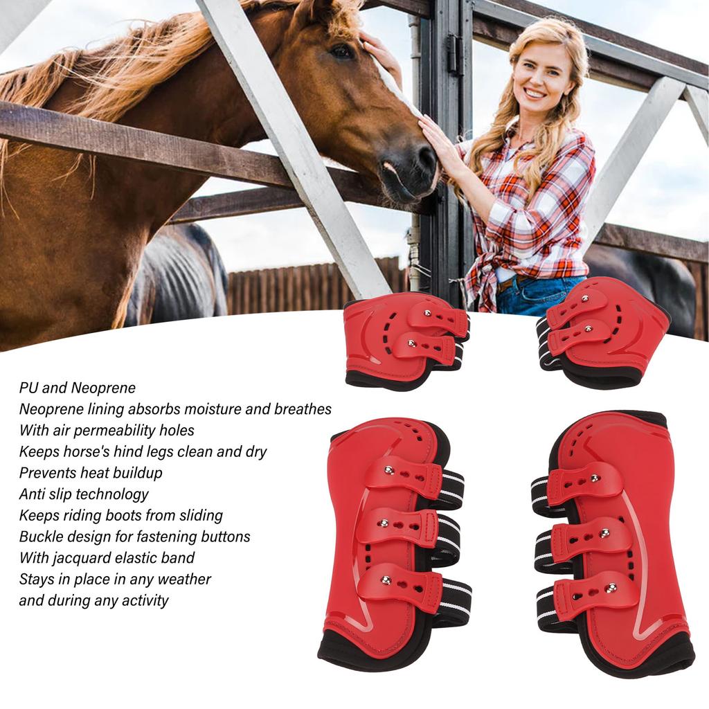 Fetlock Horse Boots Lightweight Breathable Wearproof Horse Hind Leg Boots for Horse Accessories Red