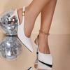 Sexy Black Pointed Toe Patent Leather Pumps Women Luxury Metal Ankle Strap Buckle Brand Designer Shoes Cozy Commuter Office Shoe