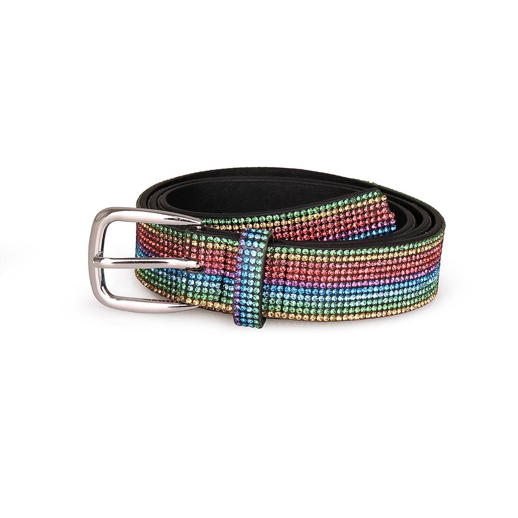 European and American Rainbow Belt Women's Summer Hot Diamond Colorful Thin Waist Chain Decorative Dress with Skirt Belt