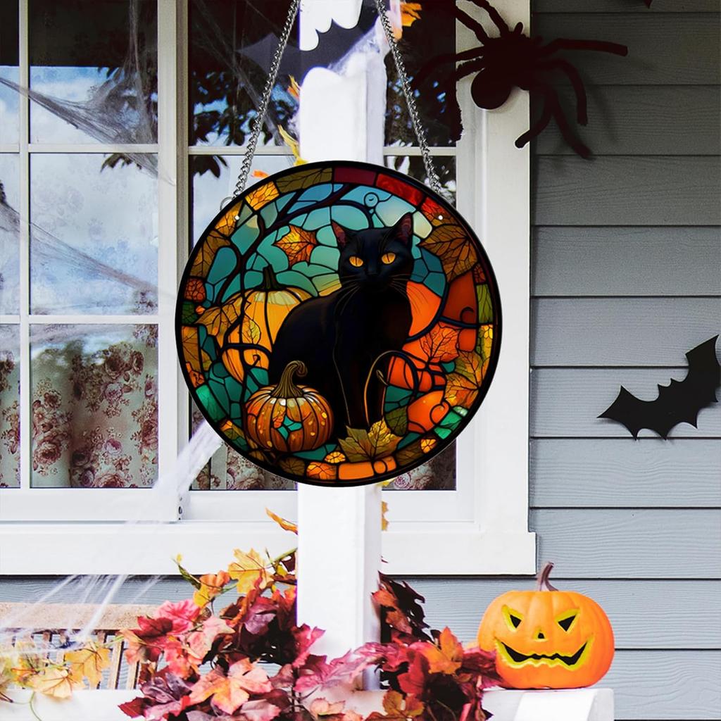 Halloween Decorations Outdoor, Vintage Halloween Black Cat Decor Scary Hanging Decorations for Front Door Wall