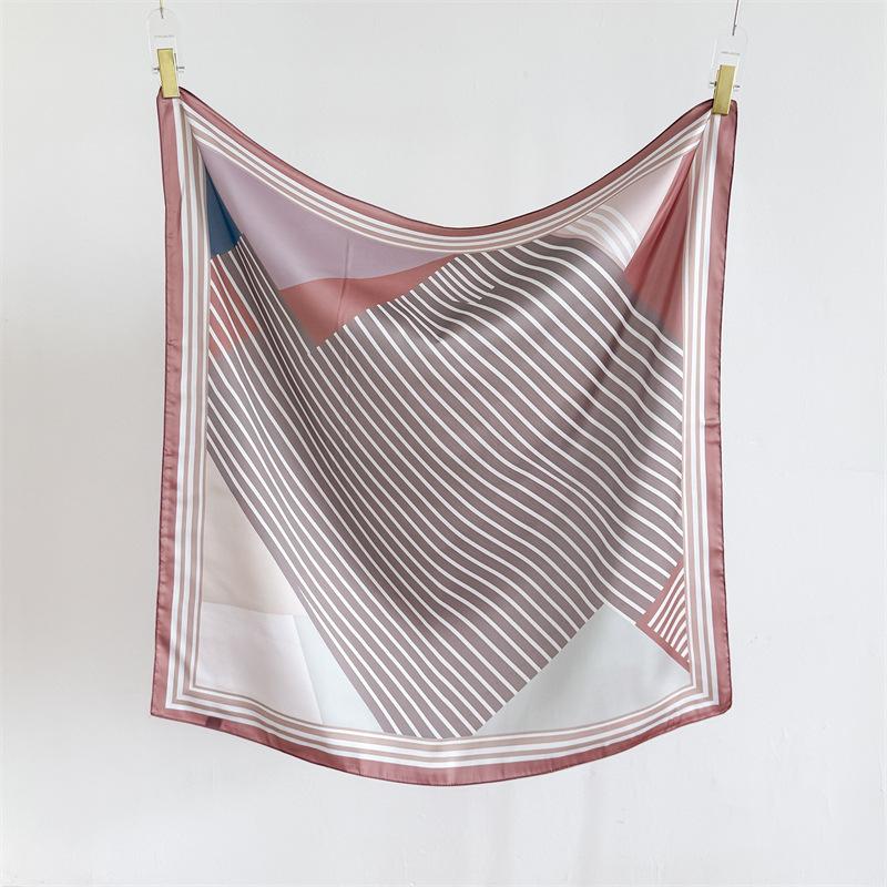 Geometric color block simulation silk high-end large square scarf silk scarf printed shawl decorative scarf sunscreen scarf headscarf scarf