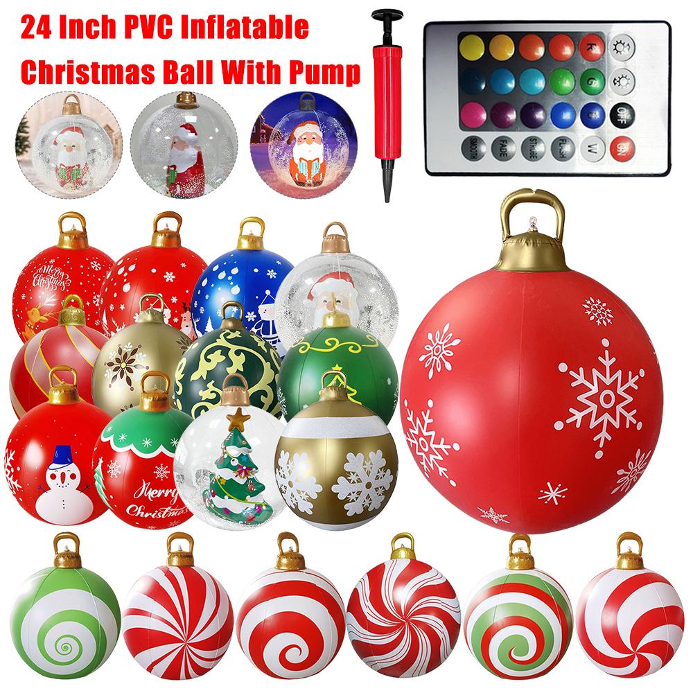 24Inch Christmas Inflatable Ball Decorations With Light And Remote PVC Giant Big Large Balls Xmas Tree Decor Holiday Party Decor