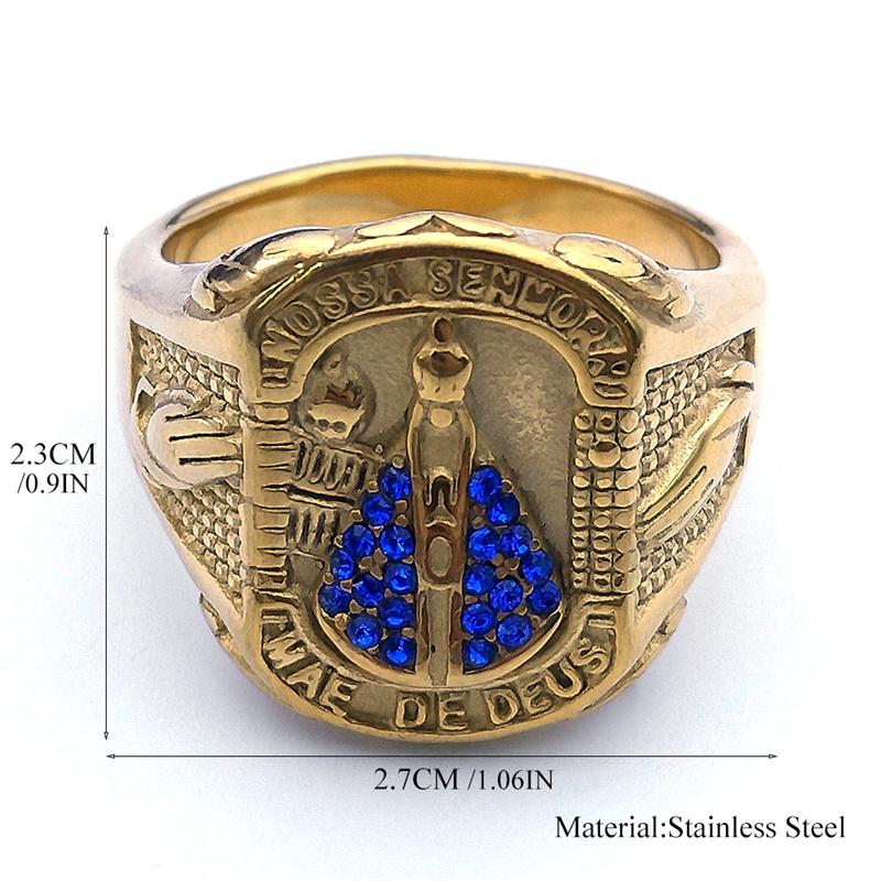 Crystal Our Lady of Aparecida Brazil Nossa Senhora Ring Men Stainless Steel Virgin Mary Rings Jewelry Boyfriend Gift RRR514S05
