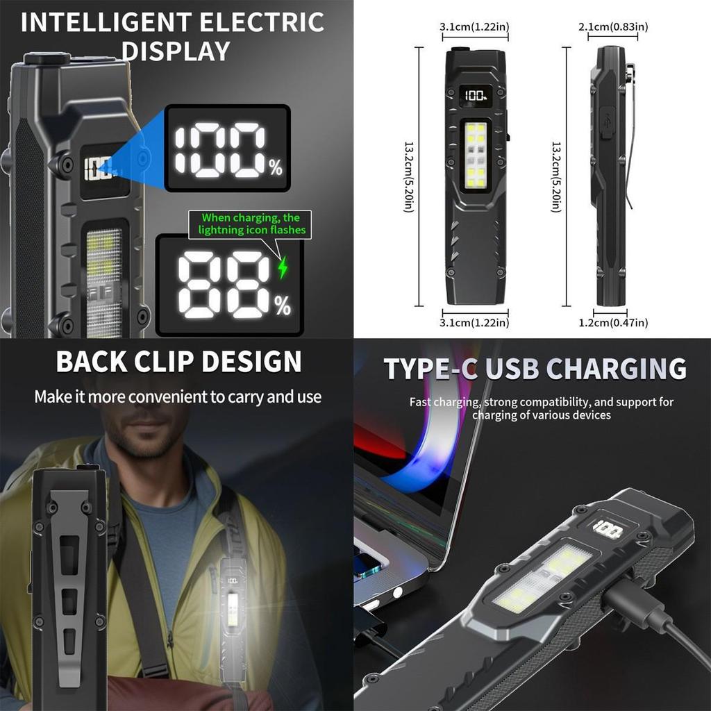 Ultra-Thin Portable LED Flashlight with Pen Clip and Digital Display for Outdoor EDC Tactical Use