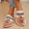 Fashion Bohemian Flat Slippers for Women Bow Metal Decor Fabric Low Heel Flip Flops Woman Plus Size Mixed Color Clip Toe Slides Mujer