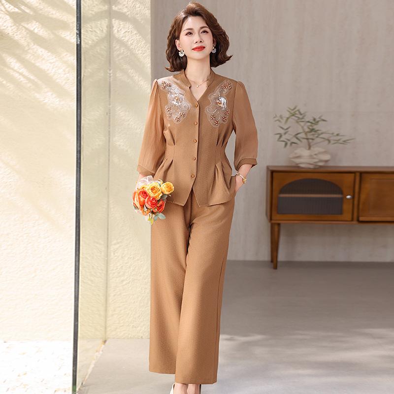 

Elegant Summer Outfit Set - Stylish Chinese-Inspired Two-Piece for Middle-Aged & Elderly Women 4XL