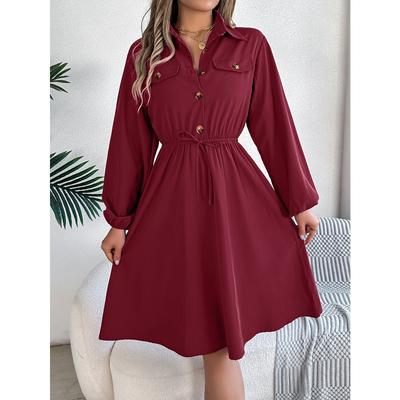 Autumn and Winter Casual Buttoned Waist Long-sleeved Shirt Dress