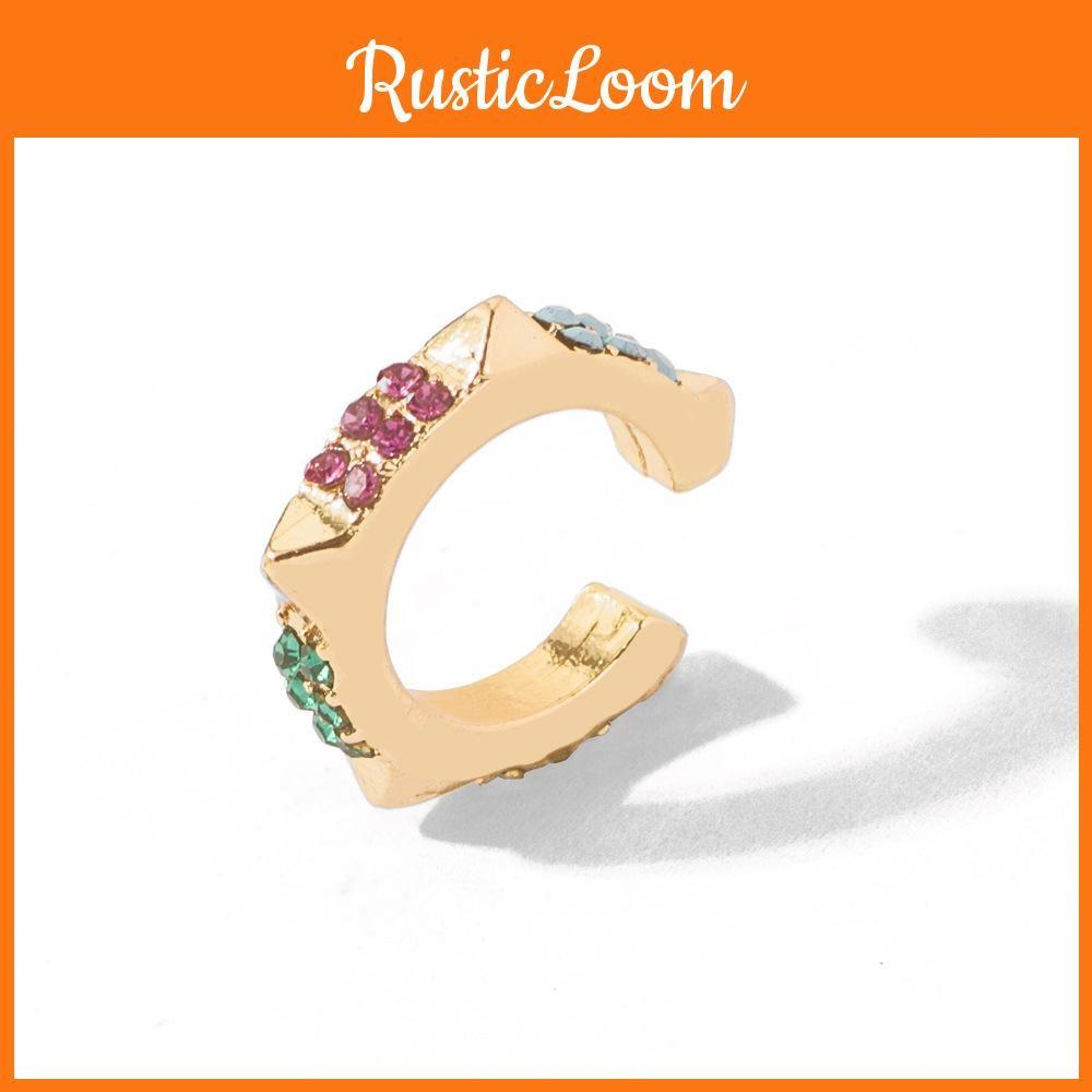 Elegant Geometric Alloy Ear Cuffs With Colorful Rhinestones For Trendy Women