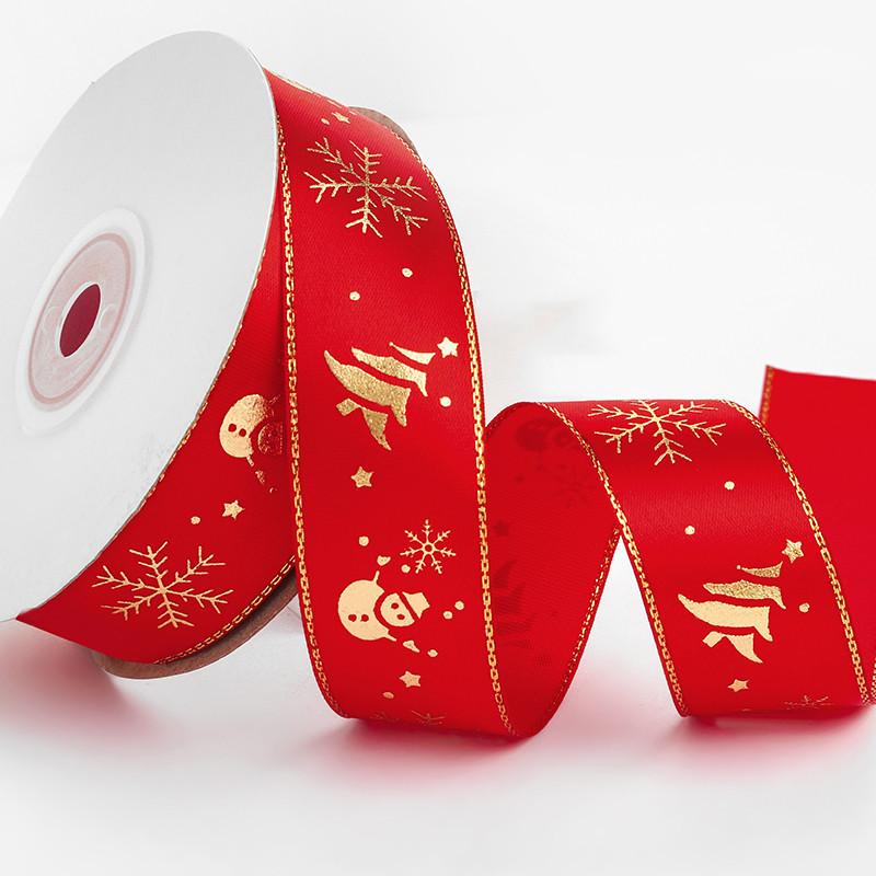 Bronzing Weihnachtsbänder Bedruckte Polyesterbänder für Schleifen Geschenkbox Verpackungsband DIY Weihnachtsdekoration Basteln