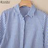 ZANZEA Women Casual Turn Down Collar Loose 3/4 Sleeve Stripe Blouse