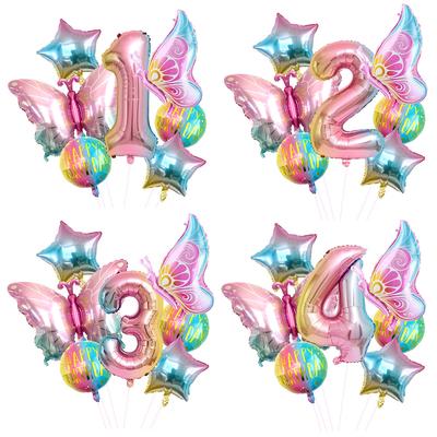 Conjunto de Balões Borboleta Azul Rosa Mudança Gradual Lado Digital Borboleta Voadora Balão de Aniversário de Bebê Decoração de Festa Arranjo